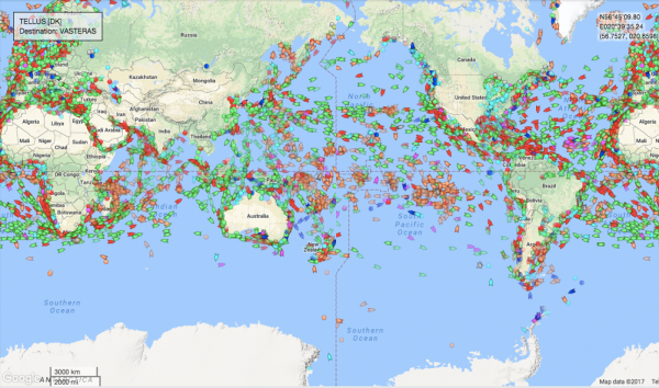 A picture of marine traffic across the world